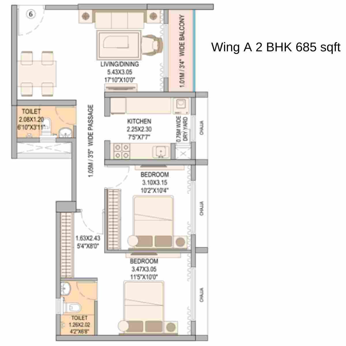 Vasant-Blossom-Floor-Plan-Wing-A-2-BHK-685-sqft