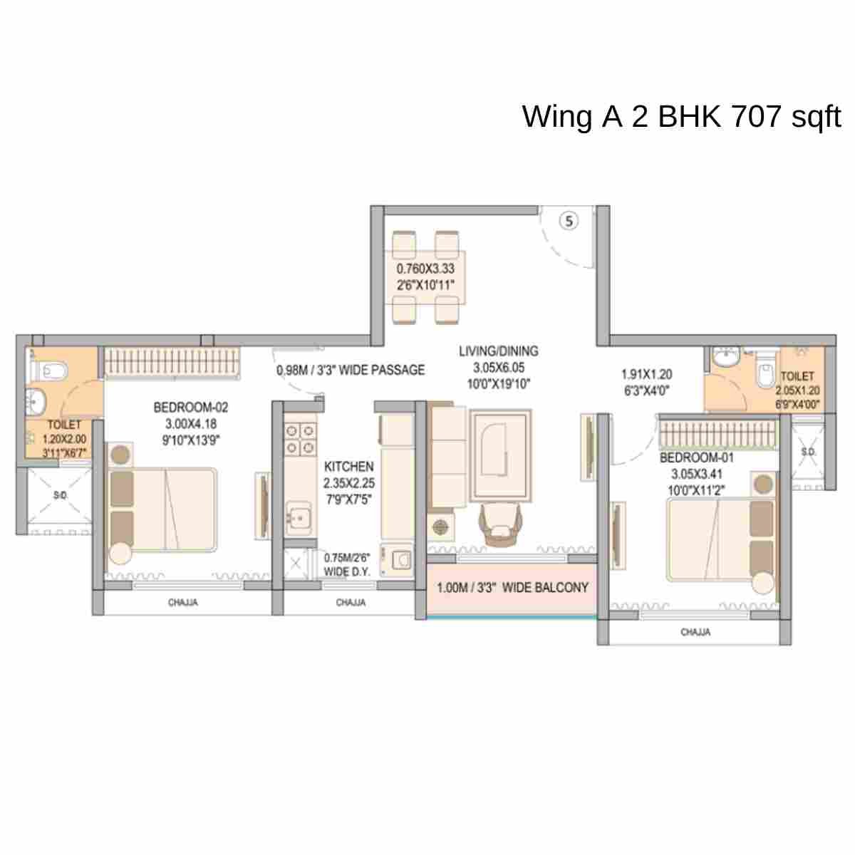 Vasant-Blossom-Floor-Plan-Wing-A-2-BHK-707-sqft