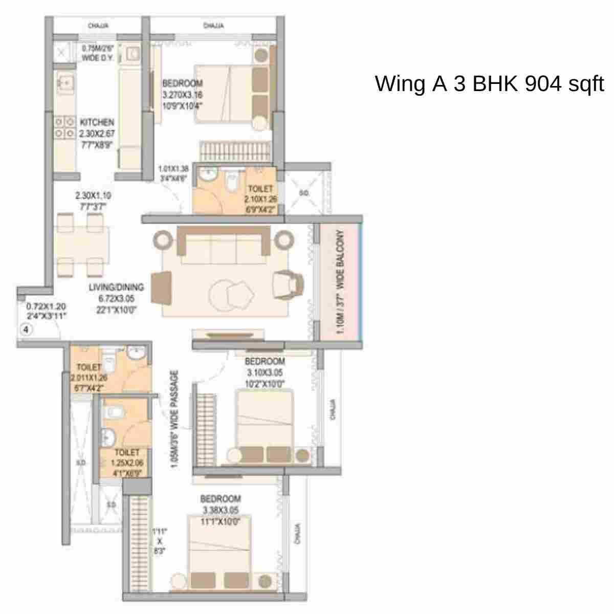 Vasant-Blossom-Floor-Plan-Wing-A-3-BHK-904-sqft