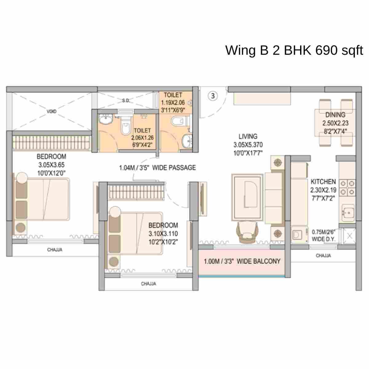 Vasant-Blossom-Floor-Plan-Wing-B-2-BHK-690-sqft