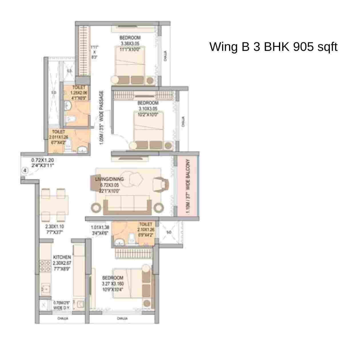 Vasant-Blossom-Floor-Plan-Wing-B-3-BHK-905-sqft